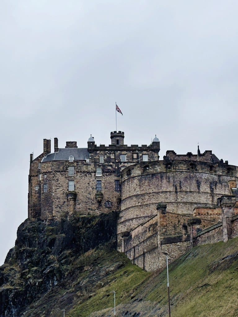 Edinburgh Castle on top of Castle Rock in Scotland.