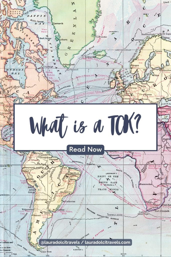 A vintage-style world map features a white text box in the center asking, "What is a TCK?" with a button below that says "Read Now." The text "lauradolcitravels.com" graces the bottom of the image.