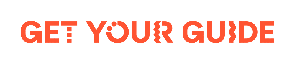 GET YOUR GUIDE" in all caps, stylized with geometric and wavy lines, in bold orange letters on a light gray background.