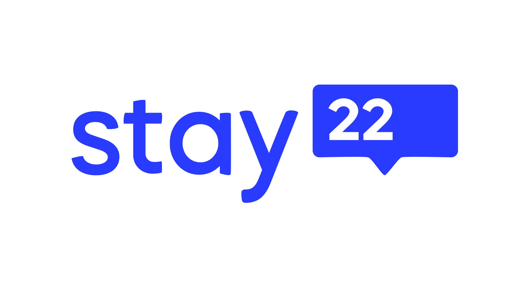 The logo shows the word "stay" in blue lowercase letters, followed by a blue speech bubble containing the number "22" in black. The background is white.